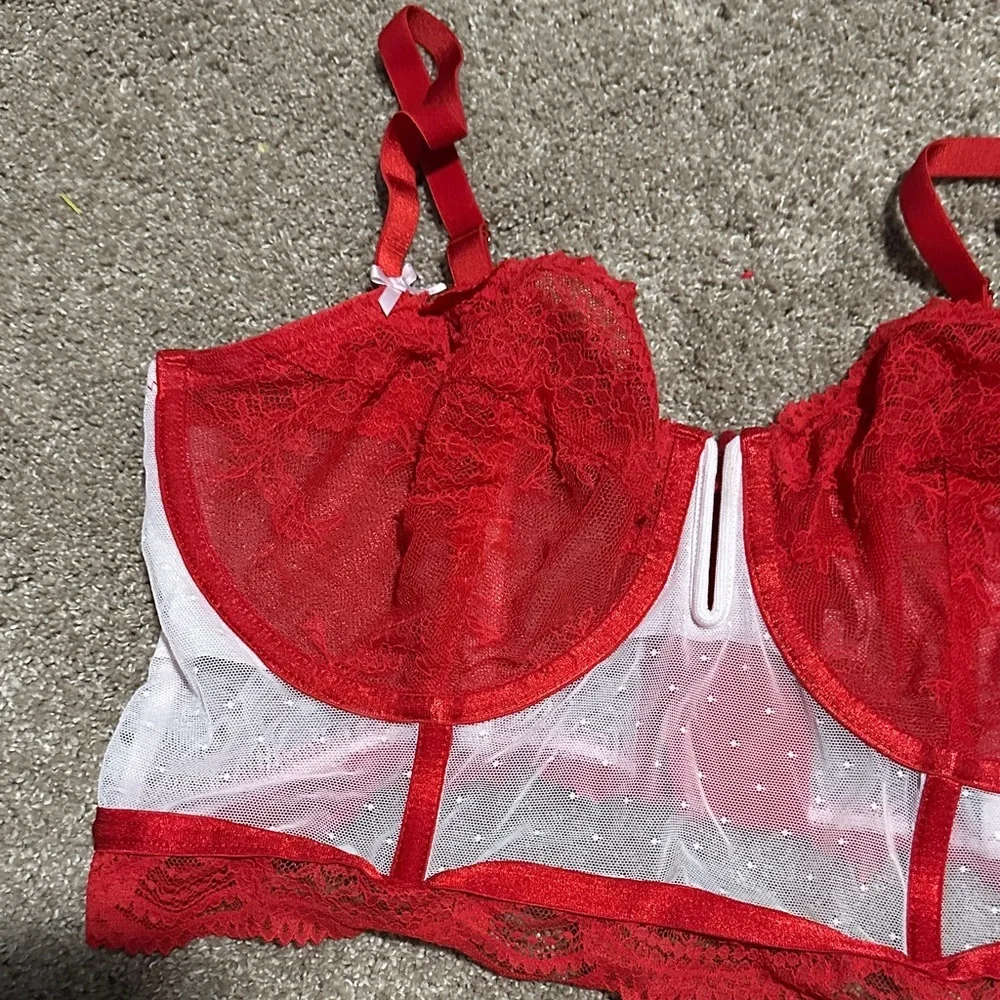 Elegant Red and White Lace Bralette